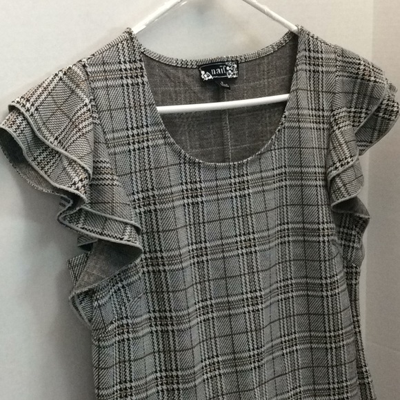 Naif Plaid Short Ruffle Sleeves Mini Dress Size Small - Picture 2 of 13